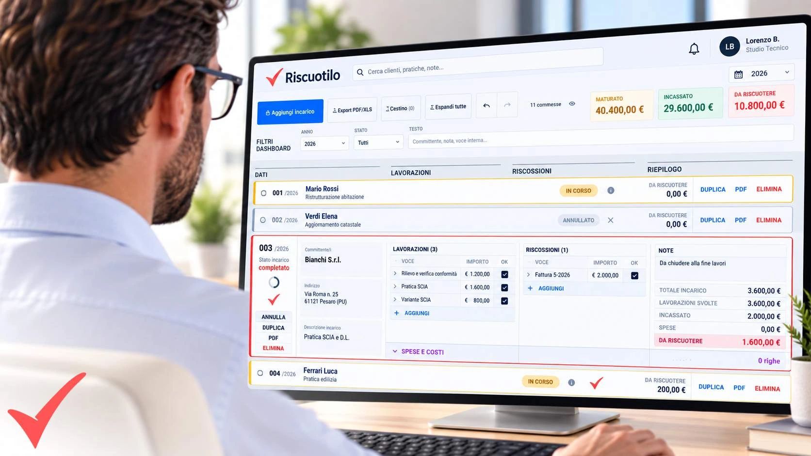 Riscuotilo: gestione di incarichi, lavorazioni e incassi al computer.